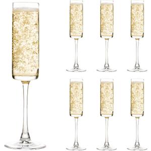 UMEIED 6 Oz Edge Champagne Flutes Set of 6, Long Stemmed Crystal Clear Champagne Flute Glass Set, Sparkling Wine Glasses for Home Party Wedding Birthday Housewarming Gifts