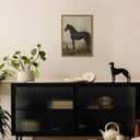 Vintage Black Horse Wall Art Cottagecore Horse and Dog Wall Decor Painting, Moody Rustic Animal Poster Canvas Print Picture for Living Room Bedroom 16x24 inch Wood Framed