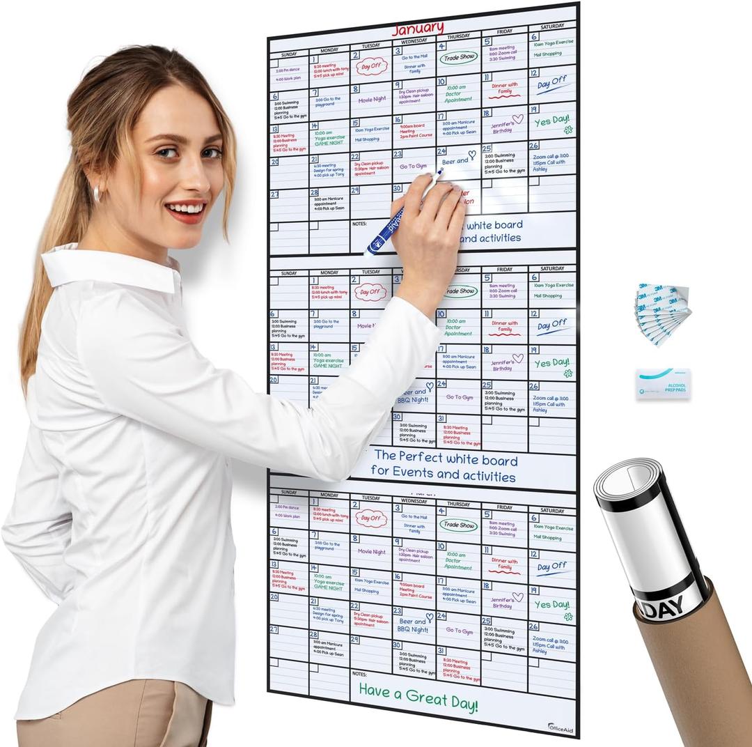 3 Month Dry Erase Calendar for Wall, 40x17, 3 Month Wall Calendar Dry Erase, Big White Board for Office, Home & School, Giant Erasable Whiteboard, Jumbo Monthly Undated Reusable White Board Planner