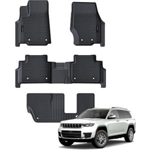 Auxko All Weather Floor Mats Fit for Jeep Grand Cherokee L 7 Seat(2nd Row Bench Seat) 2021-2025 2026 TPE Rubber Liners Accessories All Season Guard Odorless 3 Row Black