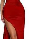 Amazon.com: Memoriesea Women's Sexy One Shoulder Satin High Split Cocktail Wedding Party Maxi Dress Red : Clothing, Shoes & Jewelry