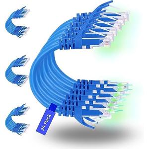 Rapink Patch Cables Cat6 1ft (24 Pack), Ethernet Patch Cable 10G, Cat 6 Patch Cable for Patch Panel to Switch, Flexiable Cat 6 Ethernet Cable with Gold Plated Blue
