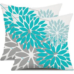 DFXSZ Outdoor Throw Pillow Covers 18x18 Inch Set of 2 Waterproof Spring Summer Geometric Elegant Aqua Blue Outdoor Pillow Covers for Patio Funiture Garden Couch 168C18