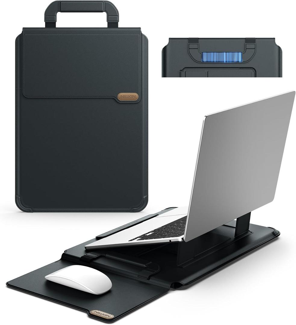 Nillkin 16 inch Laptop Sleeve with Handle (4-in-1), 2 Stand Modes, MacBook Sleeve with Adjustable Stand & Mouse Pad, Slim Laptop Case 16 inch for Samsung/Surface/HP/Chromebook/Dell 13-16'', Black