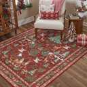 Christmas 3x5 Red Area Rug Santa Xmas Tree Holiday Decor Entryway Doormat Washable Non Slip Soft Low Pile Lightweight Mat for Living Room Bedroom Dining Room Bathroom