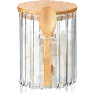 Glass Jar Sugar Container with Bamboo Spoons Lids 16 oz Sugar Bowl Coffee Bar Food Storage Jar Cereal Nuts Salts Coffee Tea Flour Sugar Container Spice Jar