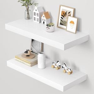 Dreamland 32" Floating Shelves for Wall, 12" Deep Thicker White Floating Shelves, Wall-Mounted Shelves for Bedroom, Living Room, Kitchen, Bathroom - Set of 2