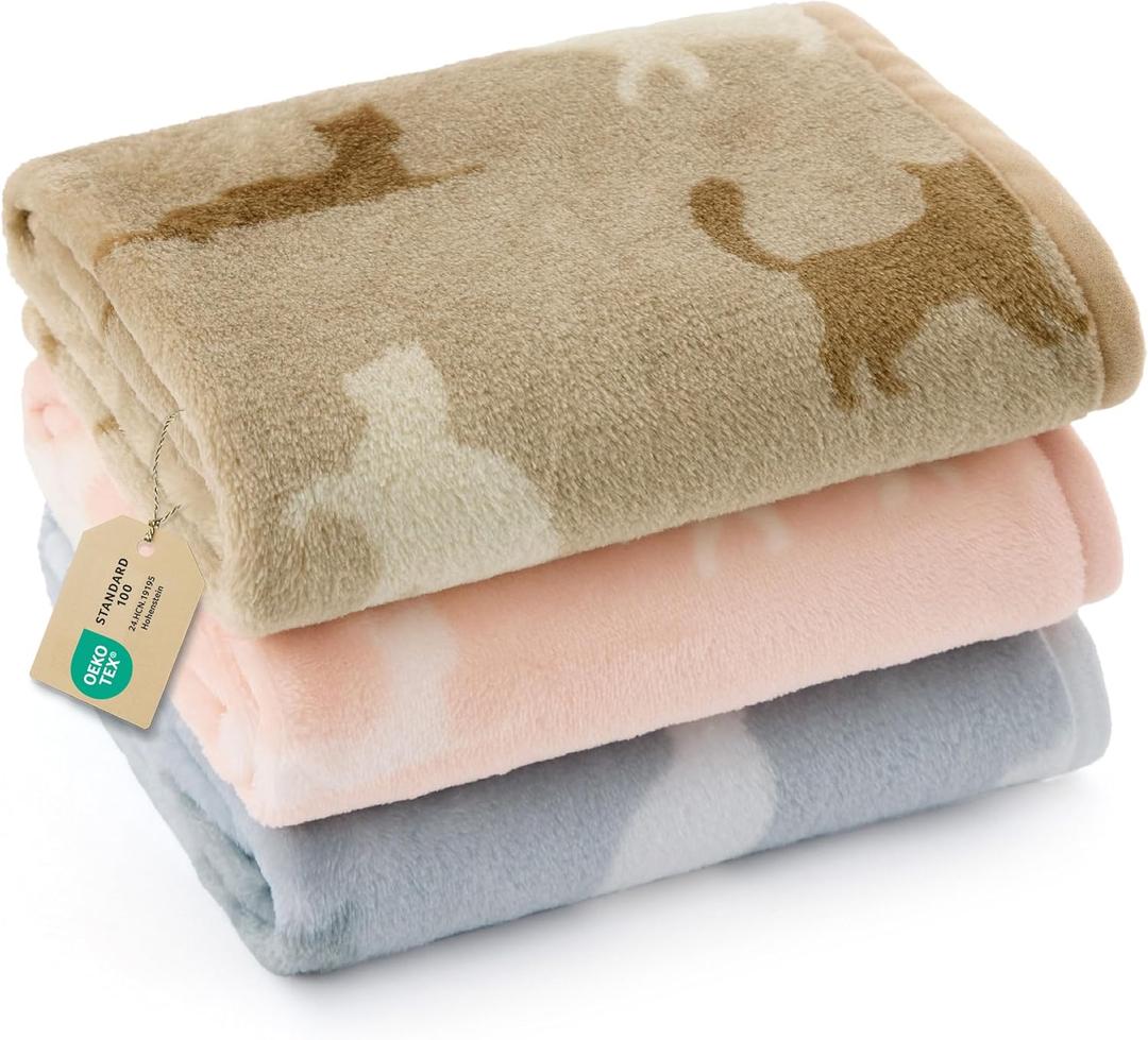 Bedsure 3-Pack Cat Blanket, Ultra-Soft Flannel Fleece Pet Blanket with Cute Cat Prints, Machine Washable Small Blanket for Indoor Crate, Carrier & Travel, Throw Blanket Doggy Puppy Kitten, 23x16