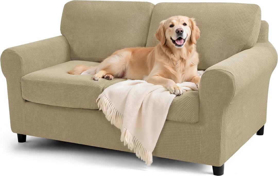 SUBRTEX 5 Pieces Stretch Sofa Slipcover Sets Couch Cover Sets Backrest Cushion Covers Furniture Protector Collection Set for Oversize Sofa Loveseat Chair Slip Covers (Medium, New Khaki)