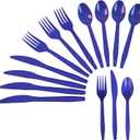 240 Pcs Disposable Blue Plastic Silverware Set, Including Blue Party Forks, Knives And Spoons 80 Pieces Each For Parties, Weddings, Birthdays, Home Offices, Takeout