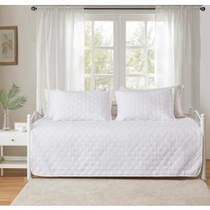 Hailea 3 Piece White Daybed Cover Twin Size Cozy Daybed Sets Bedding Double Sided Quilting Cover Set Geometric Print Bedspread Coverlet All Season for Twin Bed with 2 Standard Shams, 39"x75"