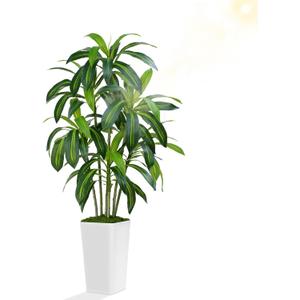 Dracaena Plant Artificial Tree 5Ft Tall Fake Tropical Floor Plants Potted Artificial Silk Tree Leaf Faux Trees White Tall Planter for Home Office Living Room Indoor Outdoor Decor