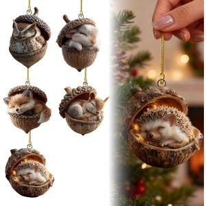 Forest Animal Acorn Ornaments,Woodland Christmas Ornaments,Animal Christmas Ornaments,Cozy Forest Christmas Ornament,Pine Cone Animal Decoration,Acrylic Hanging Ornament for Home Decor(5Pcs)