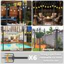6 Pack 10 ft Heavy Duty Metal String Light Poles Adjustable Outdoor Lighting Stand for Patio,Backyard,Garden,Party & Wedding Rustproof & Sturdy with Hooks
