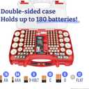 Battery Organizer Storage Case with Tester, Holds 180 Batteries, Clear Hinged Cover, Locking Lid - For AA, AAA, C, D and More, Red