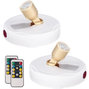 LED Spotlight, Battery Powered Picture Lights, Uplighting Indoor, Puck Lights with Remote, Stick Spot Light for Wall Display Picture Dartboard Painting Artwork Accent-2pcs (White Gold)
