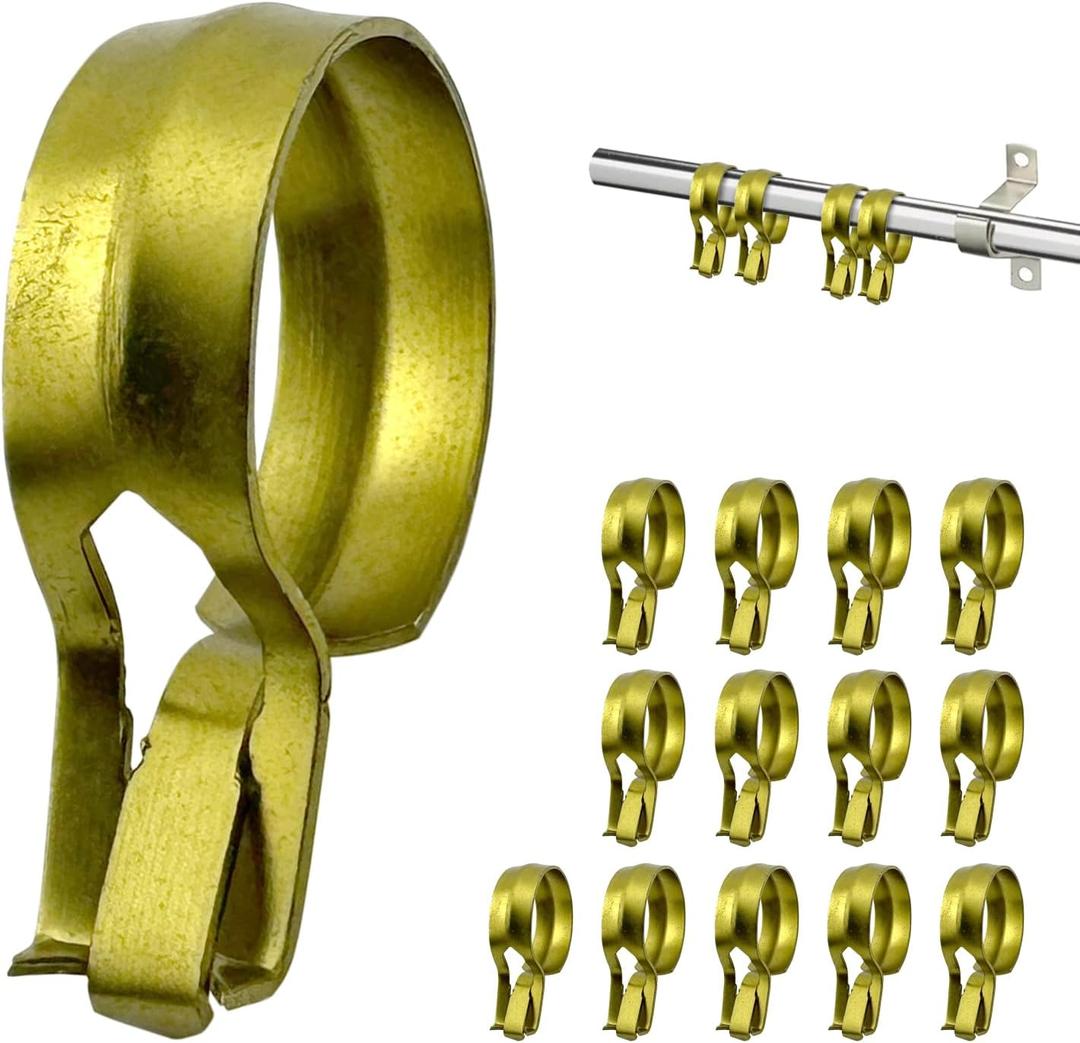 Amazing Drapery Hardware Cafe Rod Clip Rings 3/4 Inch Diameter, Durable Metal, 14 Pack, Brass - Fits 7/16" and 5/8" Diameter Rods