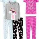 Simple Joys by Carter's girls 4-piece Snug Fit Cotton Pajama Set, 4T, Black Unicorn/Blue Tortoise/Grey Heather/Pink Polka Dot