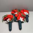 4 Set Christmas Artificial Cemetery Flowers Outdoor Grave Decorations Poinsettia Memorial Flowers Accompanied by 2 Long Nail Vases Lasting and Non Bleed Colors for Cemetery Home Decoration