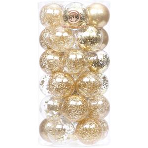 Sea Team Shatterproof Clear Plastic Christmas Ball Ornaments Decorative Xmas Balls Baubles Set with Stuffed Delicate Decorations (60mm/2.36"/30-Pack, Gold)