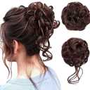 Krfapt 2PCS Messy Bun Piece for Women - Fake Hair Scrunchie & Bun Extensions, No-Slip Elastic Ties for Instant Updo, Wavy Curly Scrunchies for Thin/ Thick Hair (2pcs-Dark Brown)