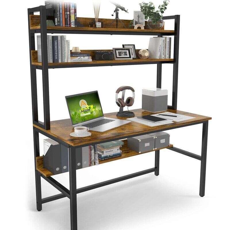 Aquzee Computer Desk with Hutch & Shelves, 47in Wide Desk with Bookshelf, 47W x 23.6D x 65H Tall Home Office Desk, Metal Legs St