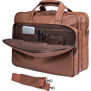 seyfocnia Leather Laptop Bag, Men's 15.6 Inche 17.3 Inche Messenger Briefcase Business Satchel Computer Handbag Shoulder Bag