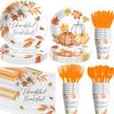 Thanksgiving Decorations Party Tableware, Fall Leaves Pumpkin Theme Thanksgiving Plates and Napkins Party Supplies Table Decorations, Paper Plate, Cup, Napkin, Disposable Cutlery, Serves 24