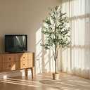 Olive Tree, 6FT Tall Faux Olive Tree with Moss and Planter, Olive Trees Artificial Indoor with Realistic Wood Trunk and Lifelike Fruits, Fake Olive Tree for Home Office Living Room Decor