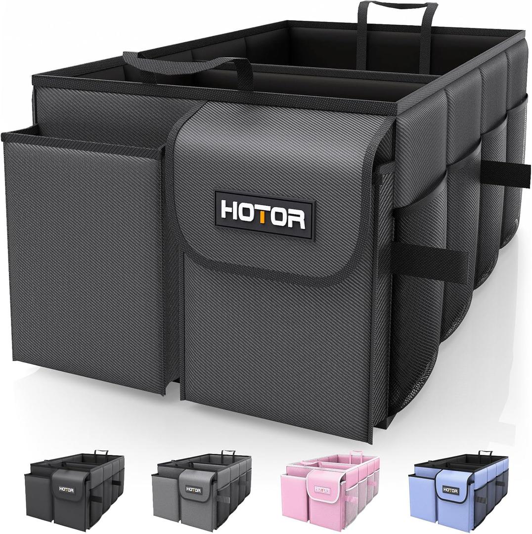 HOTOR Foldable Trunk Organizer - SUVs & Sedans, Sturdy Car Organization With 2 Compartments, Black, 23.6"14.2"10.6" (Large)