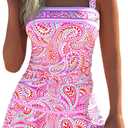 ROSEWE Womens Tummy Control Tankini Bathing Suits, Two Piece Ruched Swimsuits, Floral Print Swimdress with Skirt M