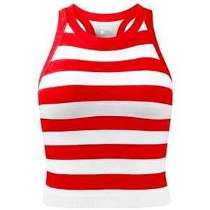 OQQ Womens Cerw Neck Sports Bra Workout Crop Striped Tank Tops Padded with Medium Support, Size medium