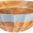 Folkulture Natural Wave Salad Bowl | 11 Large Mango Wood Serving Bowl with Dual Ribbed Design | Wooden Bowl for Salad, Fruit & Pasta | Kitchen Island & Dining Table Dcor