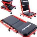 Mechanic Creeper 40inches 3-in-1 Z Seat 480lbs Capacity, Foldable Garage Chair Adjustable Rolling Folding with 6pcs Wheels Roller, Lay Down Sit Lean Back, Under Car Shop Auto Repair Man Gift (Red)