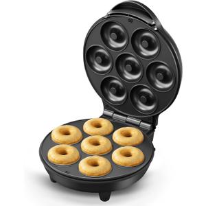 KEINVE Mini Donut Waffle Cake Maker, 7 Slots Home Baking Machine, Great for Breakfast, Snacks, Desserts and More