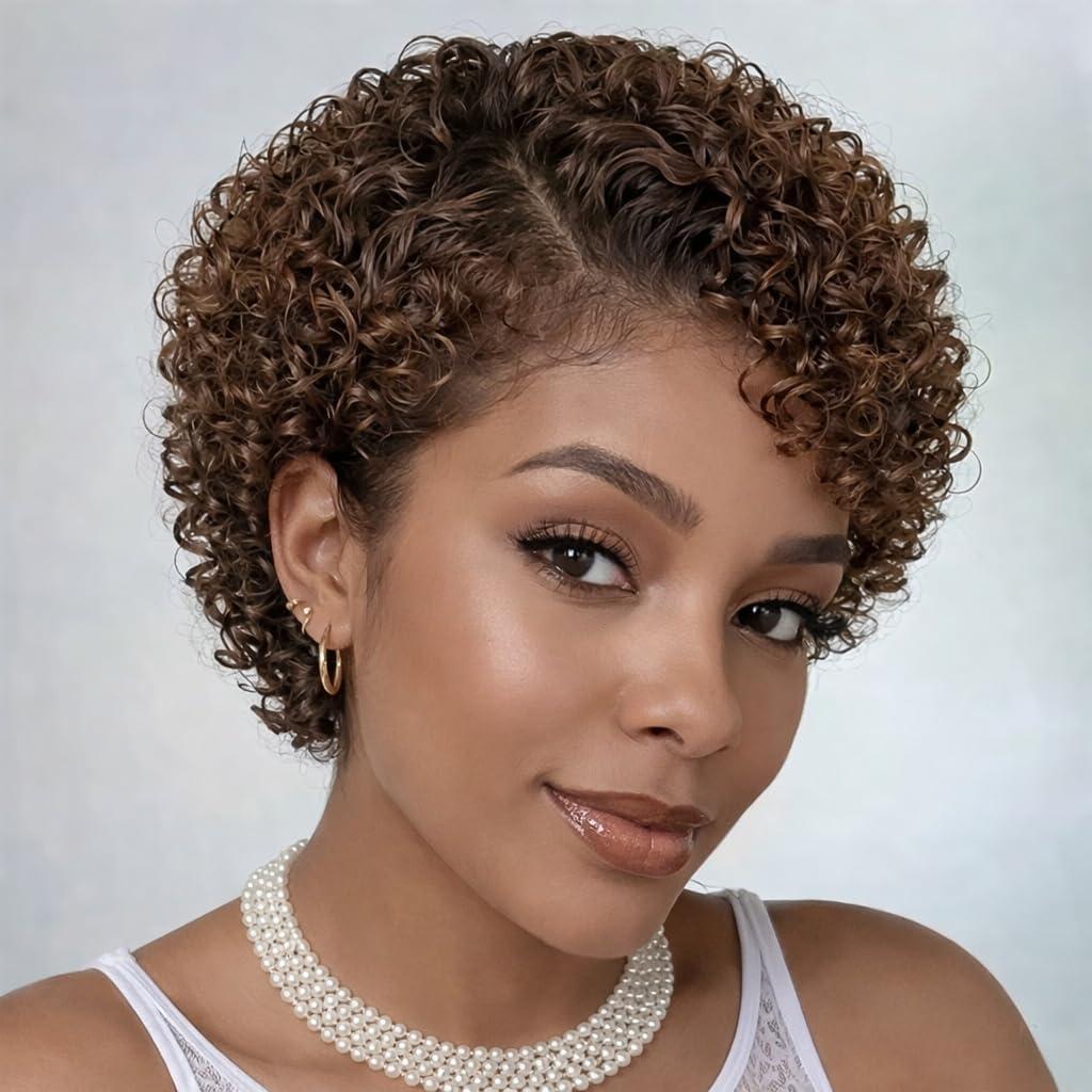 Short Curly Pixie Cut Wig Human Hair for Black Women- 13x4*1 HD Lace Frontal Wigs Short Curly Glueless Wig Pixie Cut Human Hair Wigs for Daily and Party Use