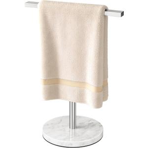Gypie T-Shape Hand Towel Holder Stand with Heavy Marble Base, Stainless Steel Bathroom Countertop Towel Rack for Bathroom Kitchen, Brushed Nickel