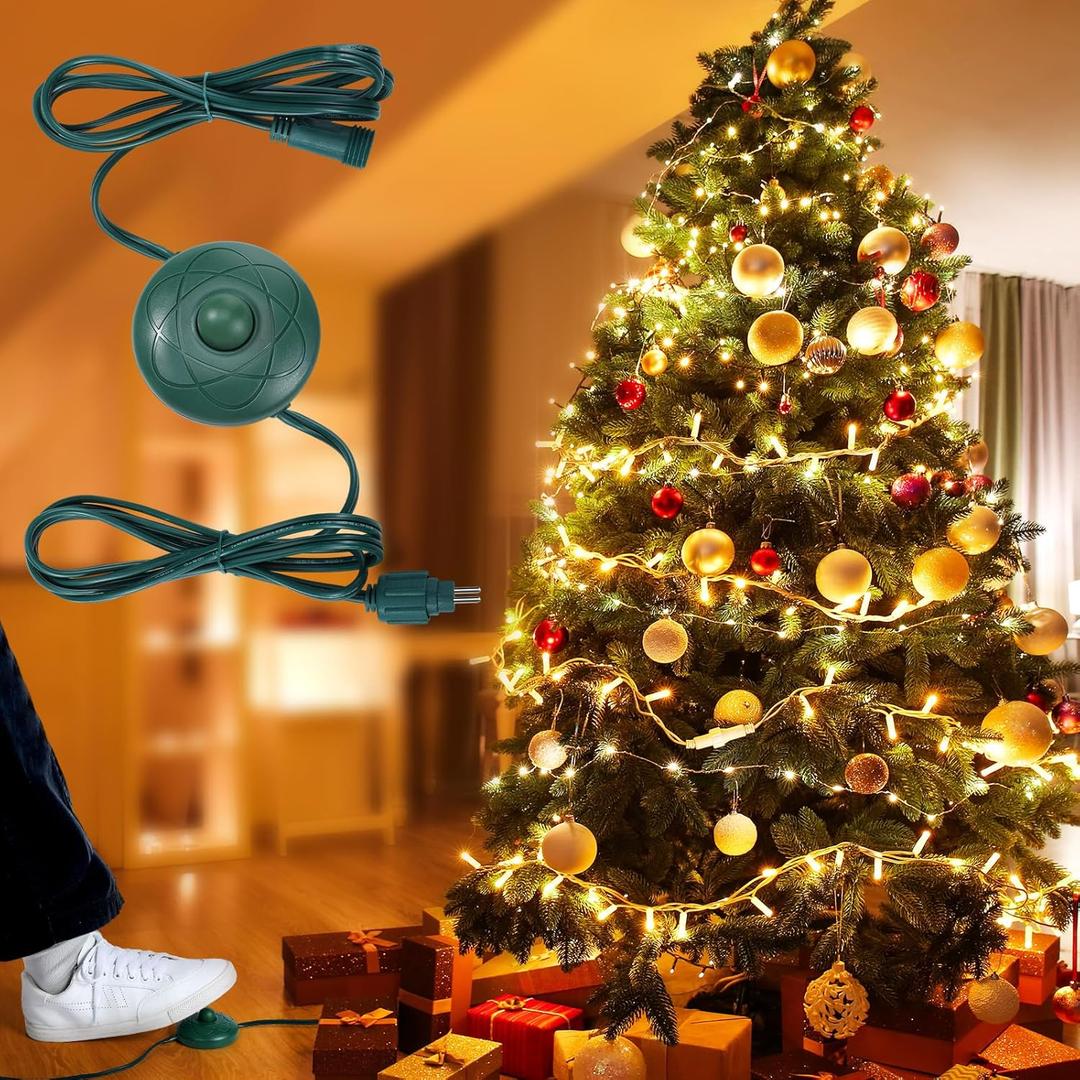 Flutesan Extension Cord 8ft with 8 Lights Modes Foot Switch for Christmas Tree Foot Switch Extension Cord Lights Raintight Plug Compatible Replacement for LED String Light Christmas Tree(1,1/2inch)