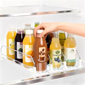 Drink Organizer For Fridge, Adjustable Self Pushing Drink Dispenser for Refrigerator Organizers and Storage, Automatic Fridge Drink Organizer, 3 Rows, 14.96" D - Holds up to 15 Cans