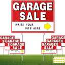 7 Pcs Garage Sale Sign With Metal Stakes, 17" x 13", Double-Sided With 20 Directional Arrow Stickers, Large Yard, Weather-Proof
