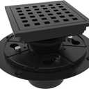 4 Inch Square Shower Floor Drain with Flange,Quadrato Pattern Grate Removable,Food-Grade SUS 304 Stainless Steel,Watermark&CUPC Certified,Matte Black