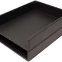 Armory by Castle - Leatherette Two Stackable Paper Trays Desk Organizer - Clutter Organizer for Home, Office, Personal, and Employee Files (Two Paper Trays - Stackable)