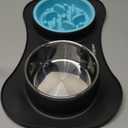 Slow Feeder Dog Bowls 3 in 1 Stainless Steel Food and Water Bowls with Non-Spill and Skid Silicone Mat to Slow Down Eating for Large Medium Small Breed Size Dogs and Cats (Dark Grey)