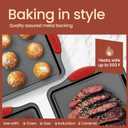 BAKKEN Cookie Sheets for Baking Nonstick Set - 3-Piece Stackable Carbon Steel Baking Sheet Pans Set with Silicone Handles, Non Toxic Cookie Sheets for Baking Bakeware Set - Gray Marble
