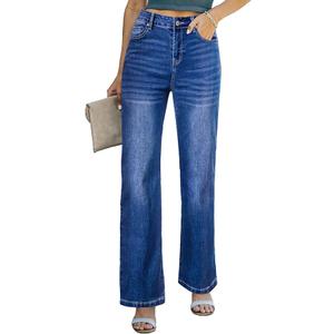 Wide Leg Jeans for Women Casual High Waisted Strechy Straight Leg Loose Tummy Control Denim Pants with Pocket, Size 6