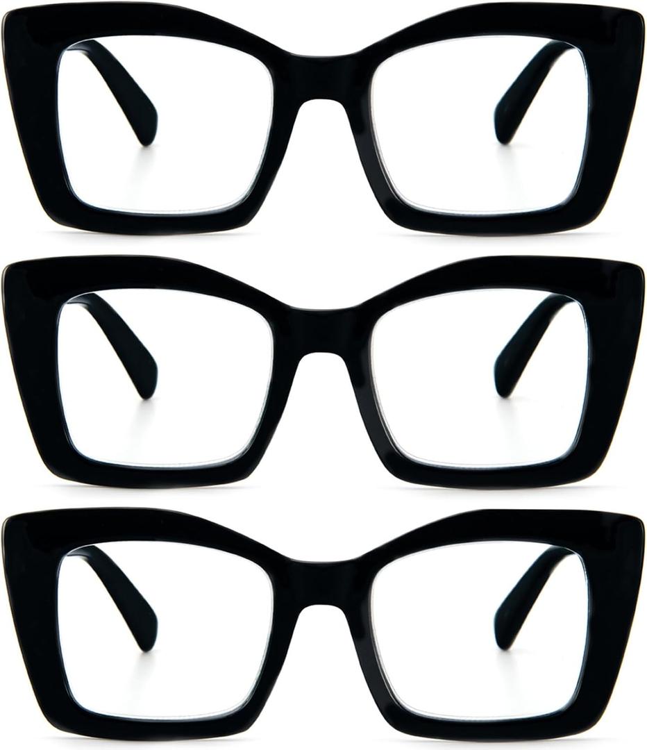 REAVEE Oversized Square Reading Glasses Oprah Style for Women, Blue Light Blocking Large Frame Computer Readers Spring Hinge (Black)