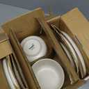 Gibson Elite James Street Stoneware Matte Reactive Double Bowl Dinnerware Set - Sea Salt White, Service for 4 (16pcs)