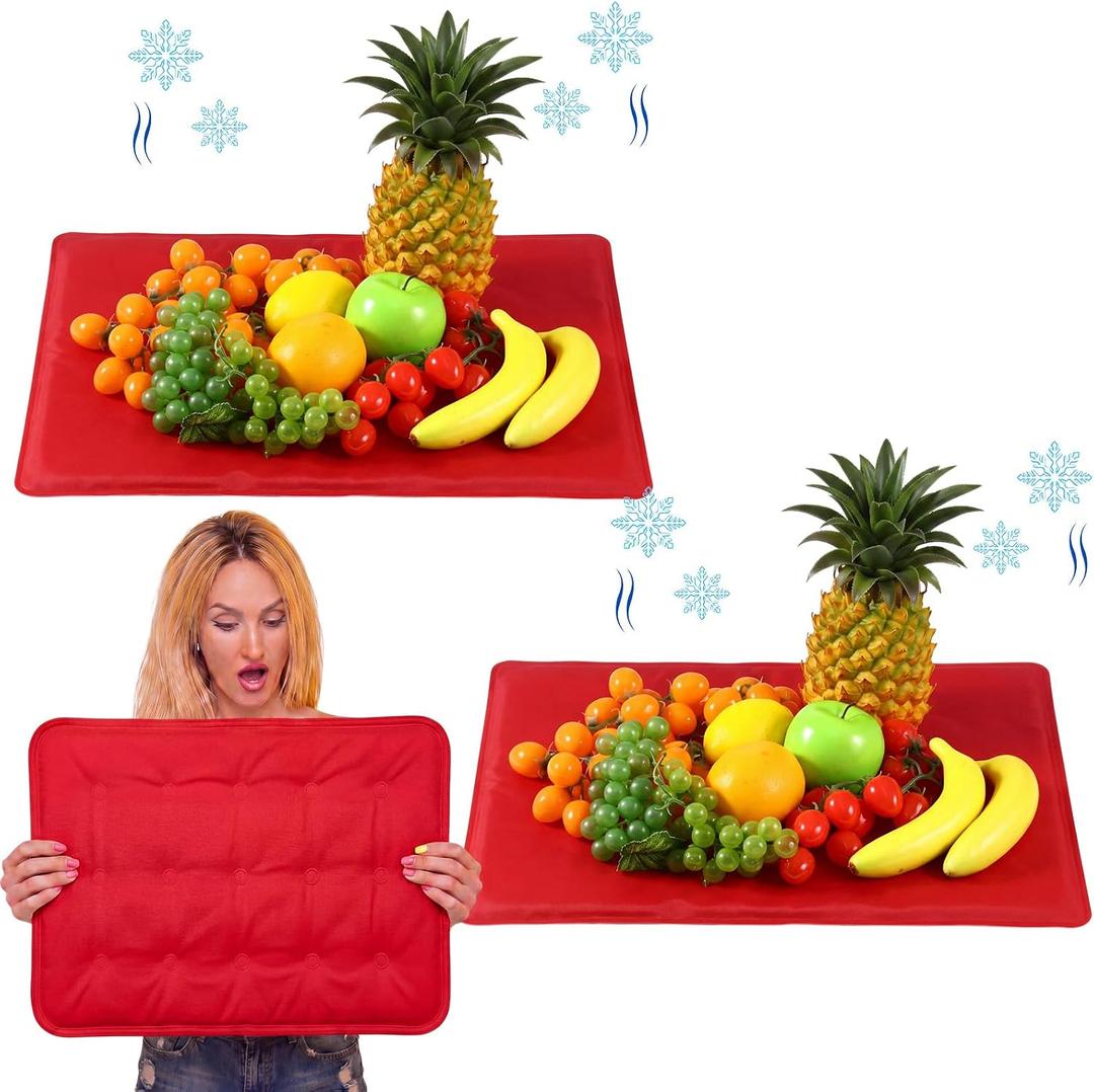Novabright 2 Pcs Reusable Freezable Ice Mat 19.69 15.75 Inch Square Ice Pad for Buffet Table Chilled Serving Tray Party for Refrigerating Cooked Food Cheese(Red)