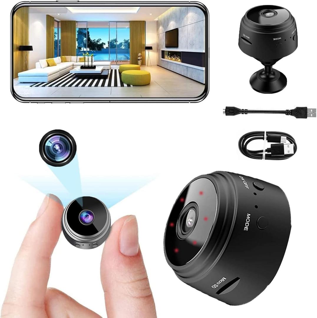 Mini Camera WiFi Wireless Nanny Cam, 1080p HD Home Security Camera,Night Vision Indoor/Outdoor Small Dog Pet Camera for Mobile Phone Applications in Real Time