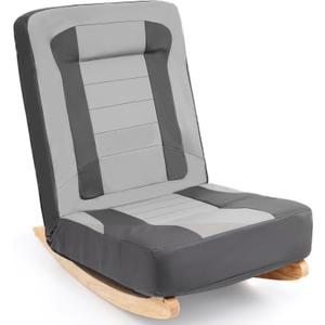 TOPSKY Floor Rocking Gaming Chair, Reclining Padded Backrest Chair with 5 Adjustable Positions and Solid Wood Base for Gaming and Relaxing (Black and Grey, Regular)